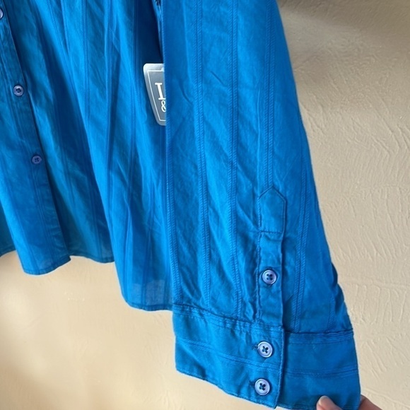 NWT Liz & Me button down blouse striped textured fabric Blue size 3X Long Sleeve - Picture 5 of 13